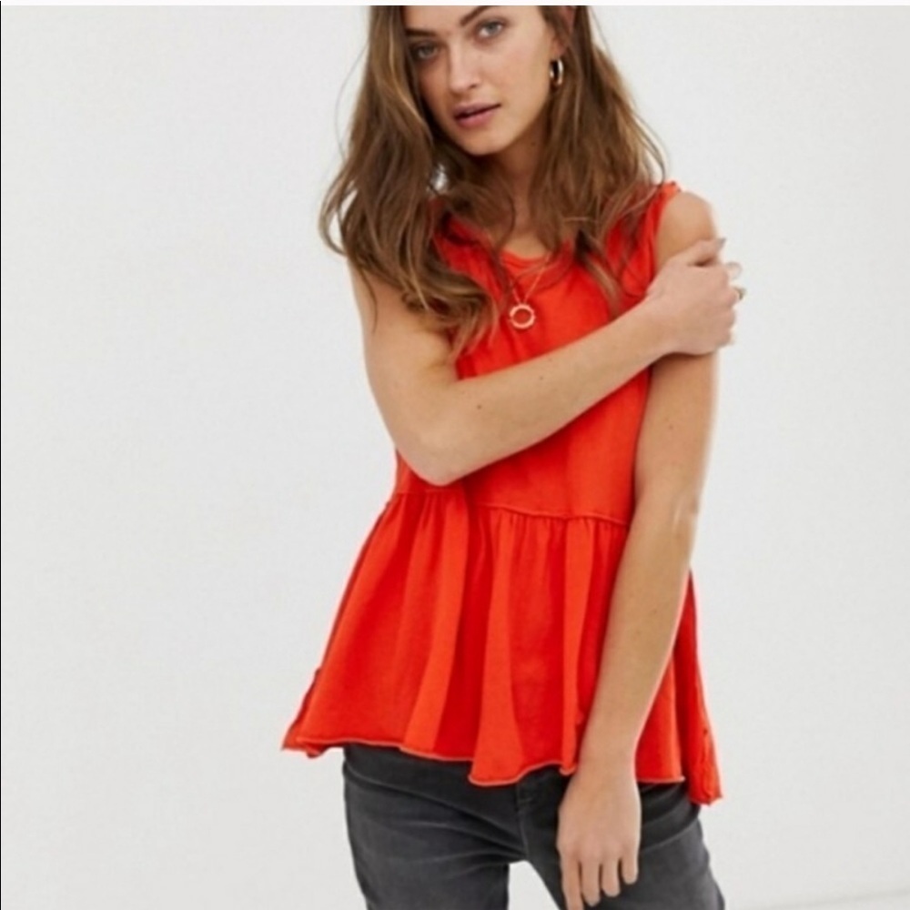 Free People Anytime Peplum Tank Top Red Relaxed Boho